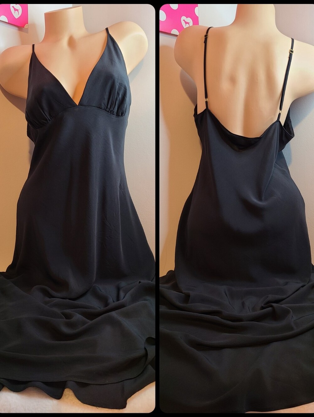 VTG Christine Vancouver 100% Silk Classic Sleek Black Maxi Slip Dress Size M